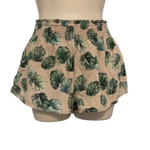 Forever 21 Tan with Green Leaf Pull On Cotton Shorts Size XS Pre-Owned‎